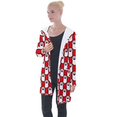 Red And White Cat Paws Longline Hooded Cardigan by ConteMonfrey