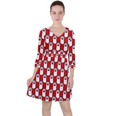 Red And White Cat Paws Quarter Sleeve Ruffle Waist Dress by ConteMonfrey