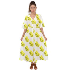 Yellow Butterflies On Their Own Way Kimono Sleeve Boho Dress