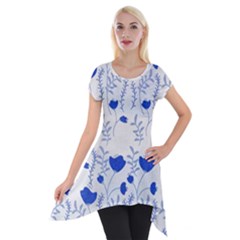 Blue Classy Tulips Short Sleeve Side Drop Tunic by ConteMonfrey