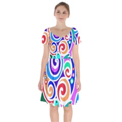 Crazy Pop Art - Doodle Circles   Short Sleeve Bardot Dress by ConteMonfrey