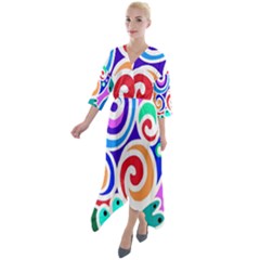 Crazy Pop Art - Doodle Circles   Quarter Sleeve Wrap Front Maxi Dress by ConteMonfrey