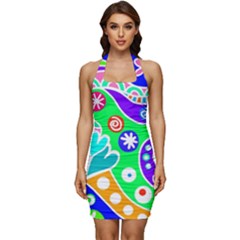 Crazy Pop Art - Doodle Lover   Sleeveless Wide Square Neckline Ruched Bodycon Dress by ConteMonfrey