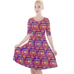 Pink Yellow Neon Squares - Modern Abstract Quarter Sleeve A-line Dress by ConteMonfrey