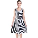 Animal Cute Pattern Art Zebra V-Neck Midi Sleeveless Dress 