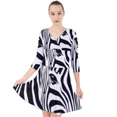Animal Cute Pattern Art Zebra Quarter Sleeve Front Wrap Dress by Amaryn4rt