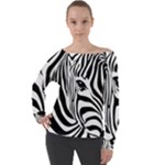 Animal Cute Pattern Art Zebra Off Shoulder Long Sleeve Velour Top