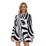 Animal Cute Pattern Art Zebra Round Neck Long Sleeve Bohemian Style Chiffon Mini Dress