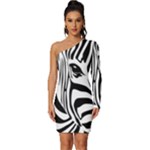 Animal Cute Pattern Art Zebra Long Sleeve One Shoulder Mini Dress