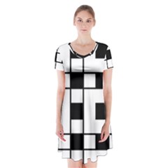 Black And White Pattern Short Sleeve V-neck Flare Dress by Amaryn4rt