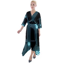 A Completely Seamless Background Design Circuitry Quarter Sleeve Wrap Front Maxi Dress by Amaryn4rt