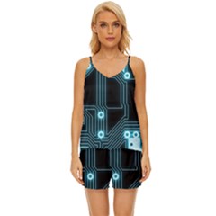 A Completely Seamless Background Design Circuitry V-neck Satin Pajamas Set by Amaryn4rt
