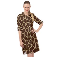 Giraffe Animal Print Skin Fur Long Sleeve Mini Shirt Dress by Amaryn4rt