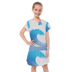 Wave Tsunami Tidal Wave Ocean Sea Water Kids  Drop Waist Dress by Wegoenart