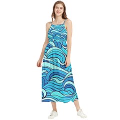 Pattern Ocean Waves Blue Nature Sea Abstract Boho Sleeveless Summer Dress by Wegoenart