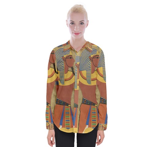 Egyptian Tutunkhamun Pharaoh Design Womens Long Sleeve Shirt by Celenk