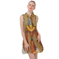 Egyptian Tutunkhamun Pharaoh Design Sleeveless Shirt Dress by Celenk