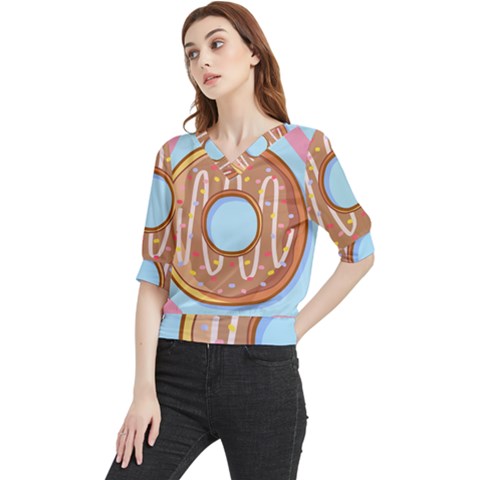 Dessert Food Donut Sweet Decor Chocolate Bread Quarter Sleeve Blouse by Uceng