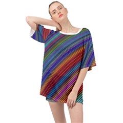Multicolored Stripe Curve Striped Background Oversized Chiffon Top by Uceng