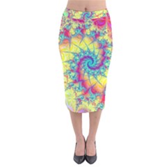 Fractal Spiral Abstract Background Vortex Yellow Velvet Midi Pencil Skirt by Uceng