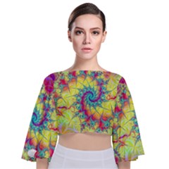 Fractal Spiral Abstract Background Vortex Yellow Tie Back Butterfly Sleeve Chiffon Top by Uceng