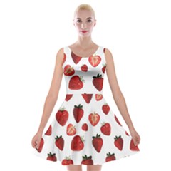 Strawberry Watercolor Velvet Skater Dress by SychEva