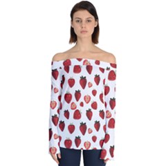 Strawberry Watercolor Off Shoulder Long Sleeve Top by SychEva