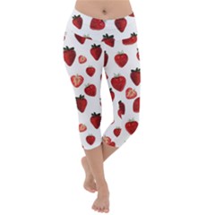 Strawberry Watercolor Lightweight Velour Capri Yoga Leggings by SychEva
