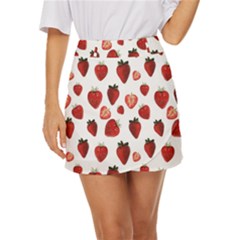 Strawberry Watercolor Mini Front Wrap Skirt by SychEva