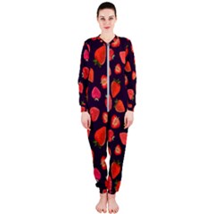 Strawberry On Black Onepiece Jumpsuit (ladies) by SychEva