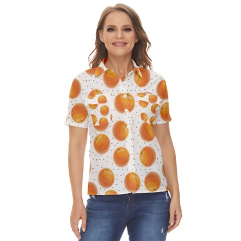 Orange Women s Short Sleeve Double Pocket Shirt by SychEva