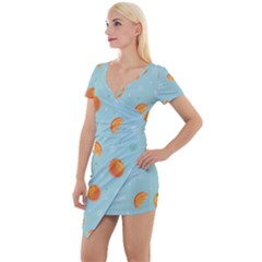 Oranges Pattern Short Sleeve Asymmetric Mini Dress by SychEva