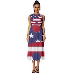 Yang Yin America Flag Abstract Art Asian Balance Sleeveless Round Neck Midi Dress by Wegoenart