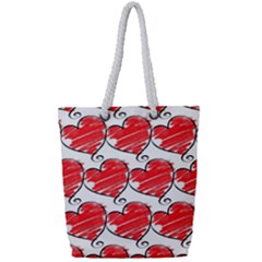 Seamless-heart-red Full Print Rope Handle Tote (small) by nateshop