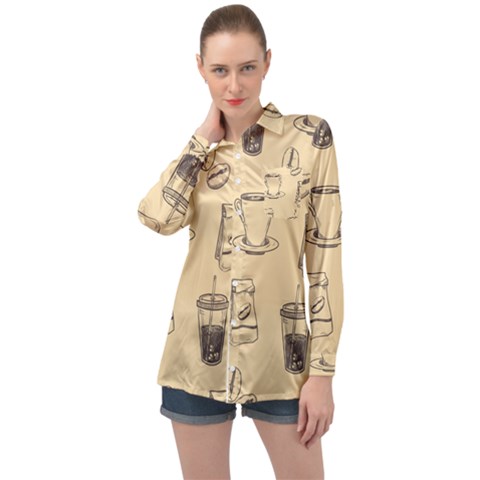 Coffee-56 Long Sleeve Satin Shirt by nateshop