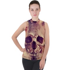 Day-of-the-dead Mock Neck Chiffon Sleeveless Top by nateshop