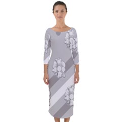 Strip-gray Quarter Sleeve Midi Bodycon Dress by nateshop