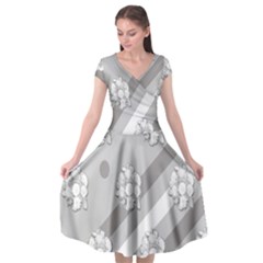 Strip-gray Cap Sleeve Wrap Front Dress by nateshop