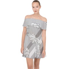 Strip-gray Off Shoulder Chiffon Dress by nateshop