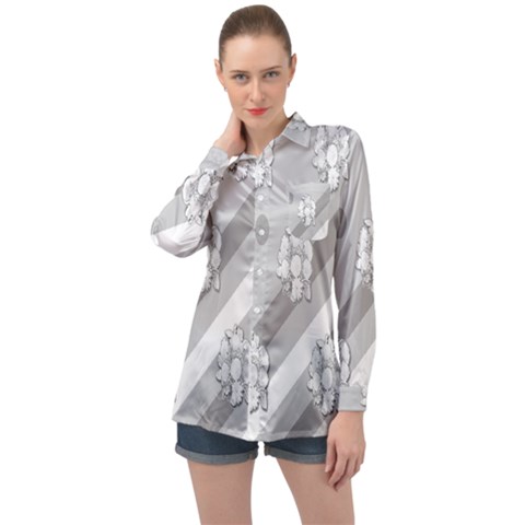 Strip-gray Long Sleeve Satin Shirt by nateshop