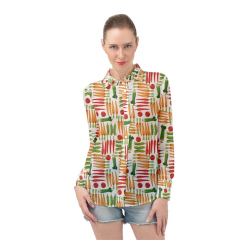 Vegetables Long Sleeve Chiffon Shirt by SychEva
