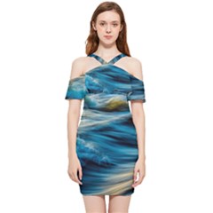 Waves Wave Water Blue Sea Ocean Abstract Shoulder Frill Bodycon Summer Dress by Salman4z