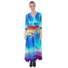 Art Fantasy Painting Colorful Pattern Design Button Up Maxi Dress by Ravend