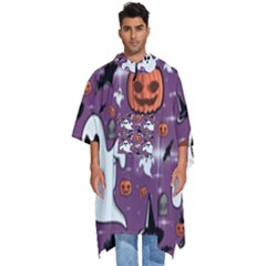 Pumpkin Ghost Witch Hat Halloween Sketch Holiday Men s Hooded Rain Ponchos by Ravend
