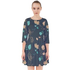 Flowers Leaves Pattern Seamless Green Background Smock Dress by Ravend