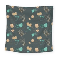 Flowers Leaves Pattern Seamless Green Background Square Tapestry (large)