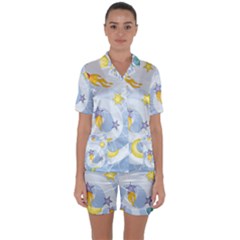 Science Fiction Outer Space Satin Short Sleeve Pajamas Set by Salman4z