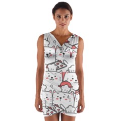 Cute Cat Chef Cooking Seamless Pattern Cartoon Wrap Front Bodycon Dress by Salman4z