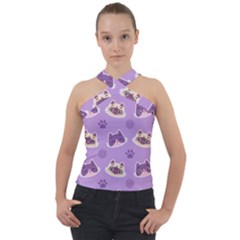 Cute Colorful Cat Kitten With Paw Yarn Ball Seamless Pattern Cross Neck Velour Top by Salman4z