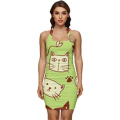 Cute Hand Drawn Cat Seamless Pattern Sleeveless Wide Square Neckline Ruched Bodycon Dress by Salman4z